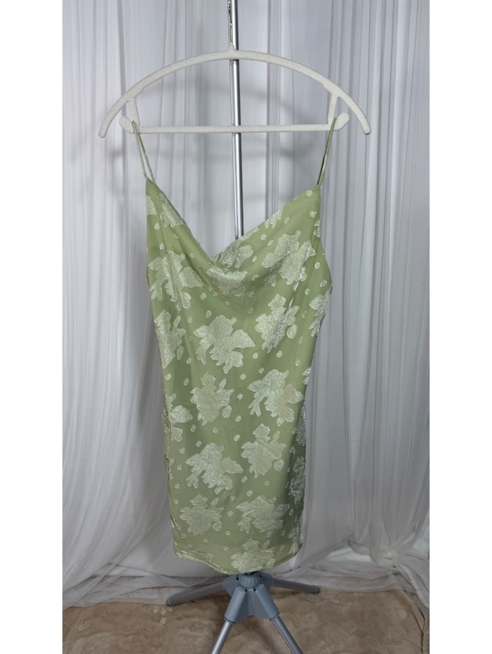 Sofia Leslie sage green cowl neck slip dress